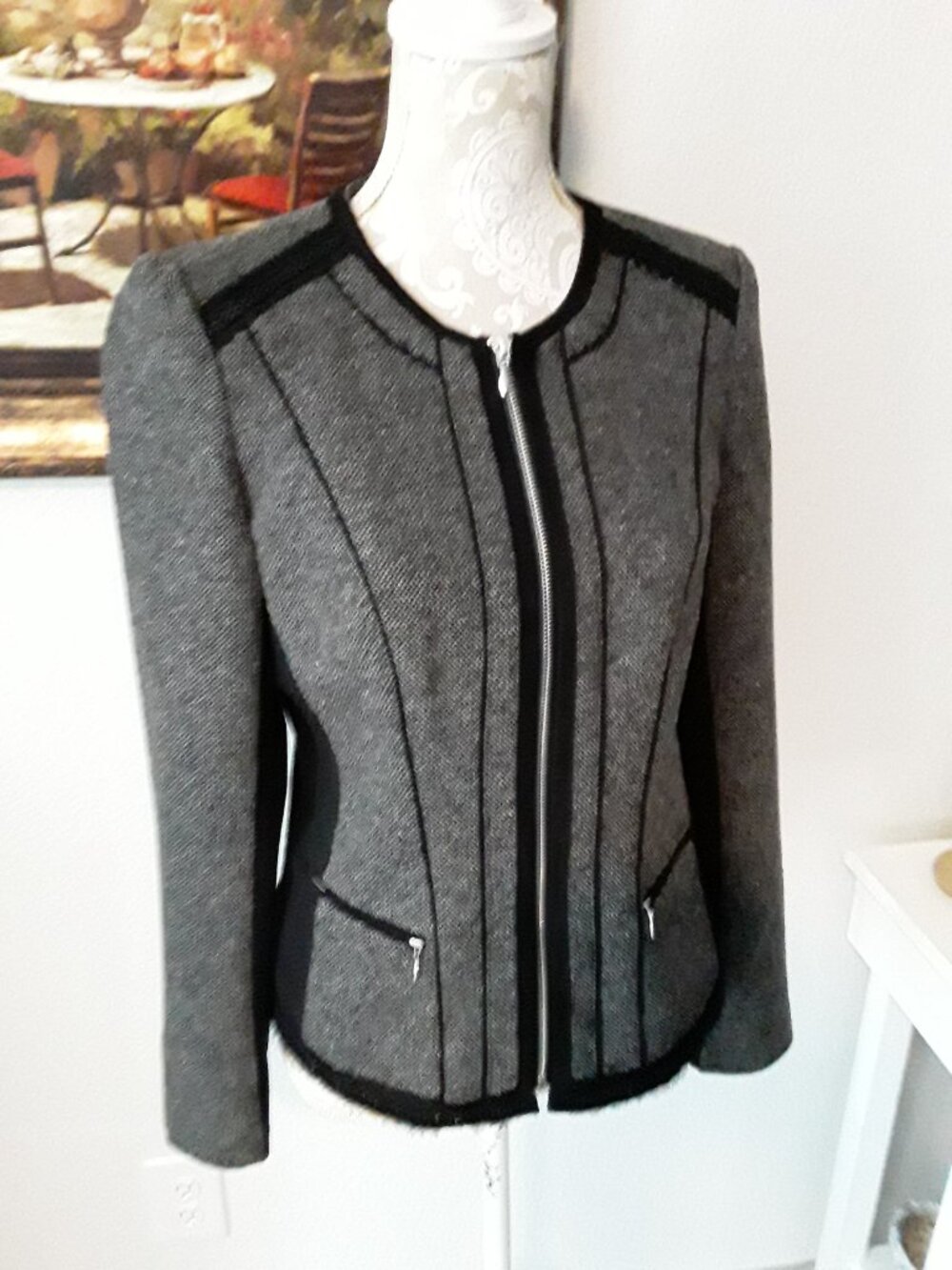 White House Black Market lace accent zipper jacket size 10 - Picture 5 of 14